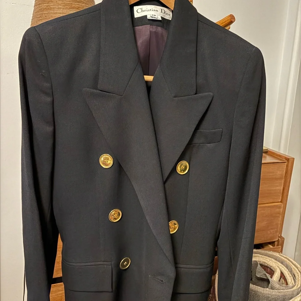 Christian Dior Black Blazer Jacket with Gold Accents